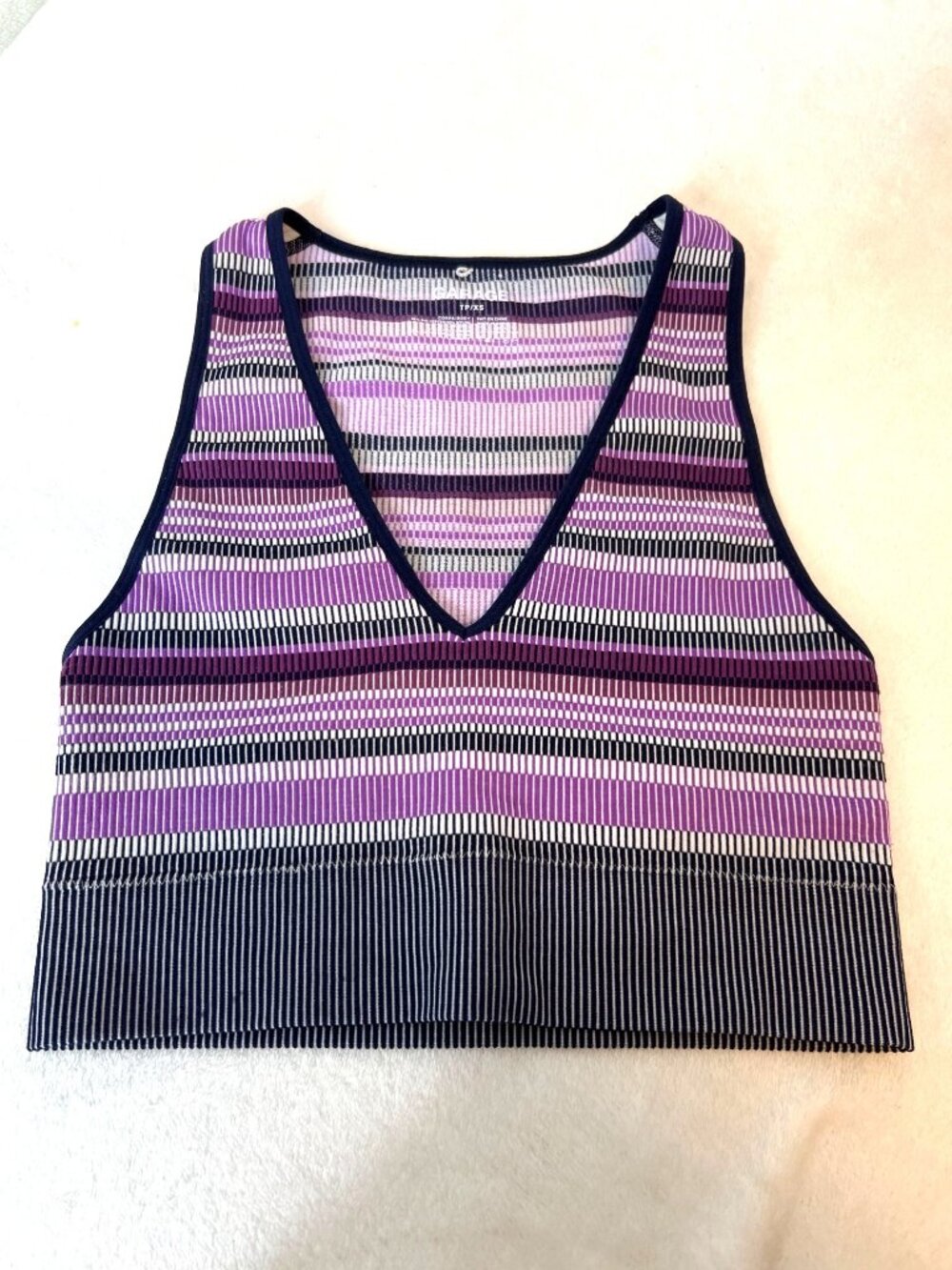 Garage Crop Top Deep V-Neck XS Striped Sleeveless Purple Black Grunge - Picture 4 of 7